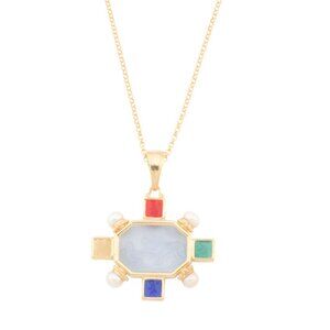 TAGLIAMONTE Made In Italy 18kt Gold Plated Baby Blue Multicolor Lion Necklace